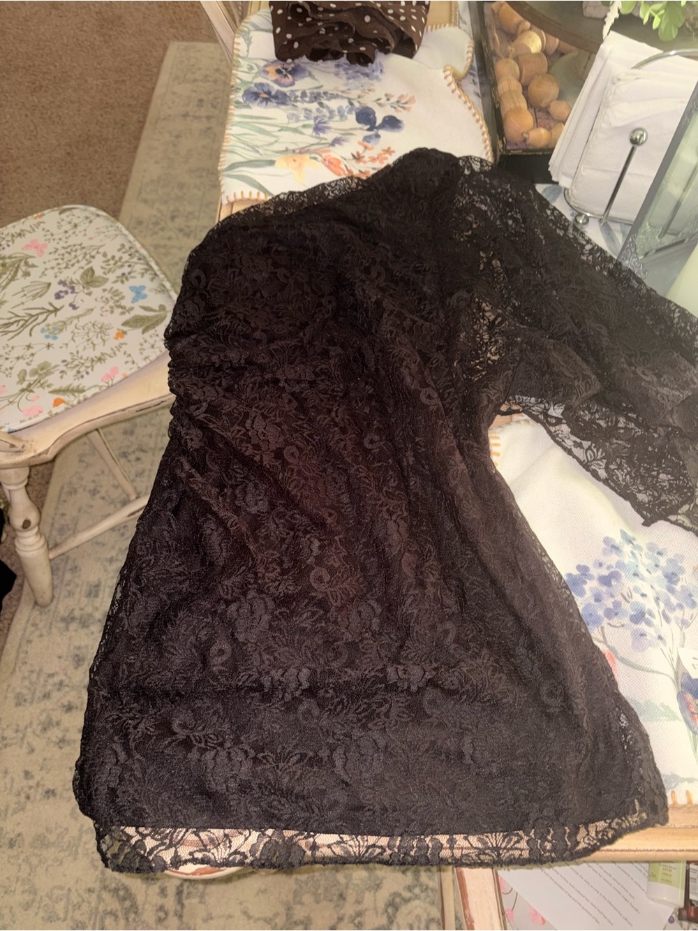 Adrianna Papell Black Lace Chemise - Sheer Floral Overlay